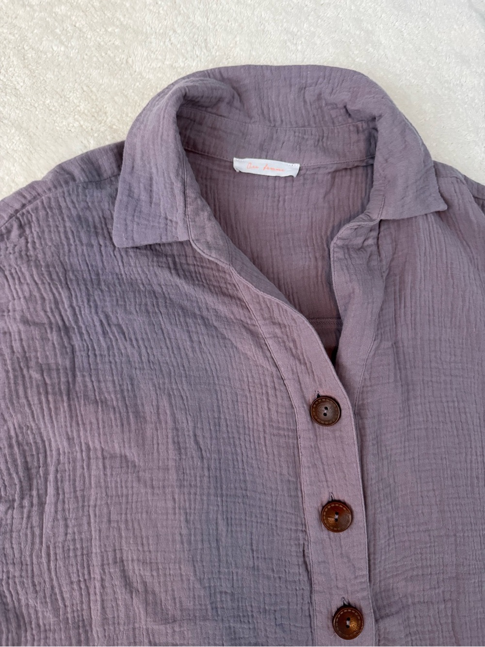 Lavender Gauzy Casual Button-Front Romper - Picture 4 of 5